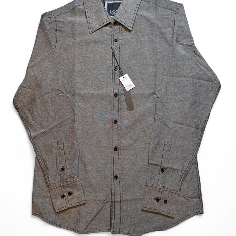 Log wear men’s Gray button-up shirt size medium dimensions in the pictures brand